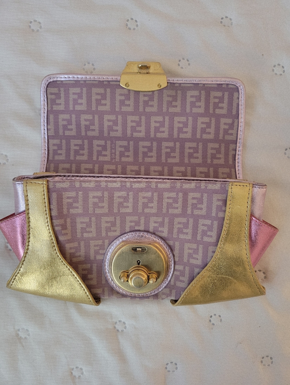 Fendi Vintage 2004 Zucchino Canvas Compilation Bag - Pink & Gold Metallic Borsa - Picture 3 of 13